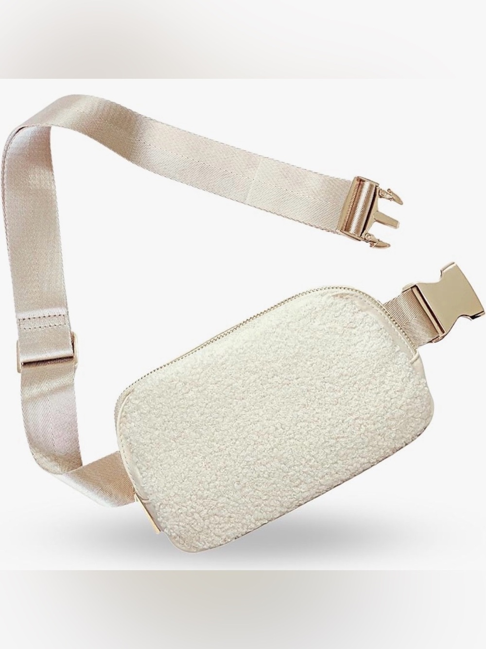 NWT Citrusy Boutique Fleece Belt Bag Sherpa Fanny Pack Extended Strap Cream